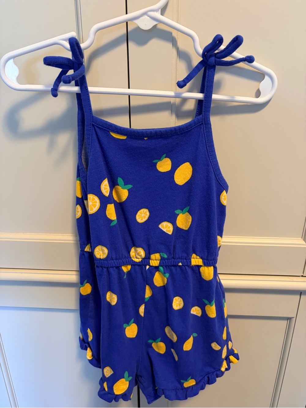 Old Navy Blue Lemon Print Tie-Shoulder Romper